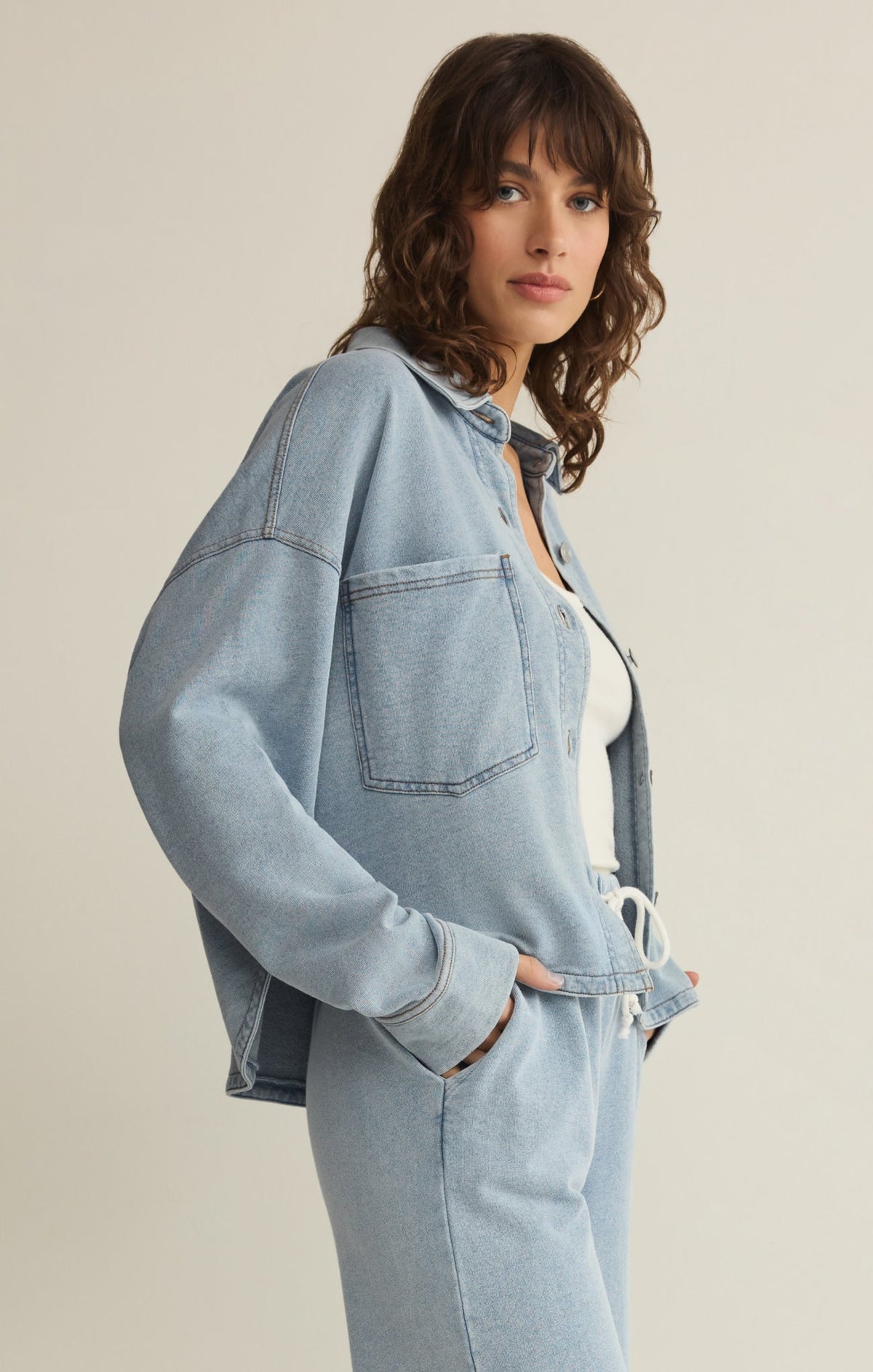 All Day Cropped Knit Denim Jacket